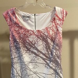 Kay Unger Dresses|Branches Print Design - Mid-length Size 10 - Pink and Gray